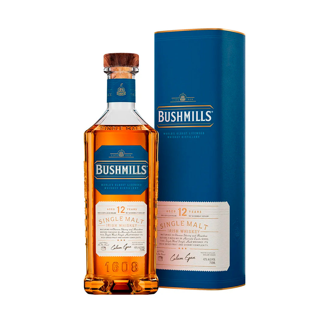 Whiskey Bushmills 12 Años 750 ml - Whiskey irlandés premium envejecido en barricas de jerez y bourbon