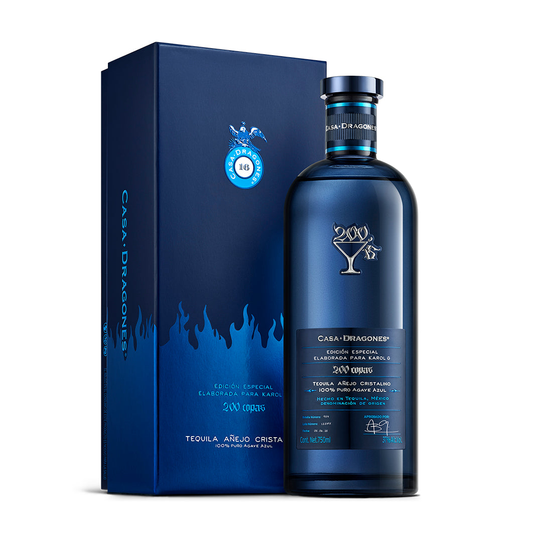 Botella de Tequila Casa Dragones Añejo Cristalino 200 Copas 750 ML, ultra-premium y edición limitada.