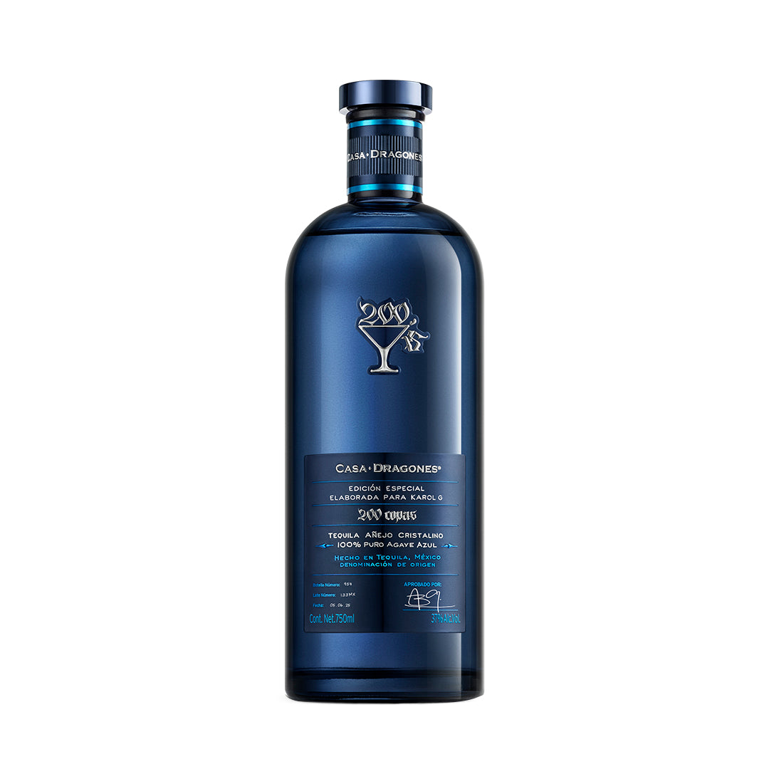Tequila ultra-premium Casa Dragones Añejo Cristalino 750 ML con notas suaves y sabor elegante.
