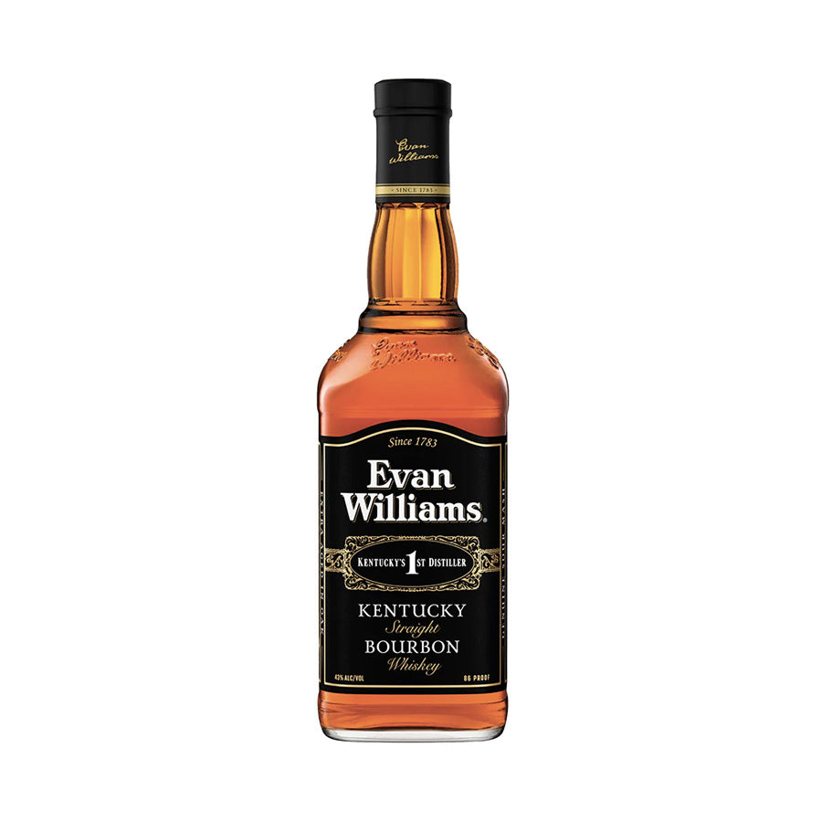 Botella de Whisky Bourbon Evan Williams 750 ML, bourbon premium con notas de caramelo, vainilla y roble tostado.