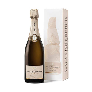 Botella de Champagne Louis Roederer Collection 750 ML con fondo elegante y detalles sofisticados.