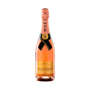 Botella de Moët Nectar Imperial Rosé Luminous 750 ML con detalles brillantes y fondo elegante.