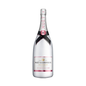 "Botella de Champagne Moët & Chandon Ice Impérial Rosé 1500 ml, ideal para disfrutar con hielo y frutas frescas."