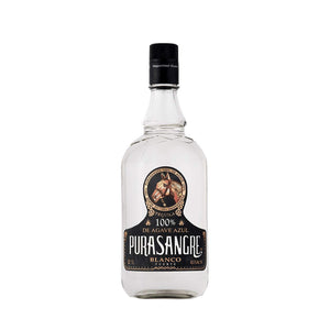 Botella de Tequila Pura Sangre Blanco Fuerte 750 ML con fondo elegante y detalles vibrantes.