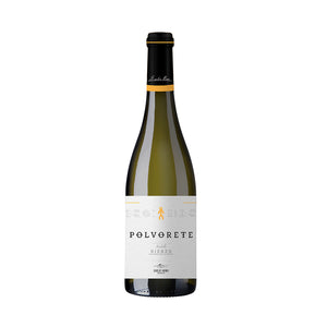 Botella de Vino Blanco Polvorete 2023, D.O. Bierzo, con etiquetas destacadas sobre fondo blanco, ideal para maridar con mariscos y ensaladas.

