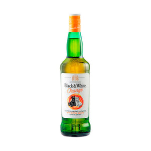 "Botella de Whisky Black & White Orange 700 ml, una fusión refrescante de whisky escocés con notas cítricas de naranja."
