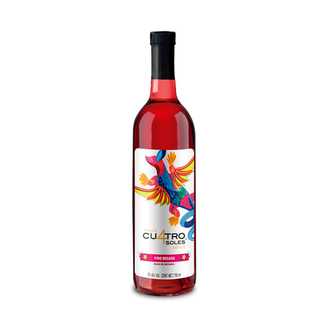 Botella de Vino Cuatro Soles Blanc de Zinfandel 750 ml 8% – vino rosado mexicano fresco y ligero