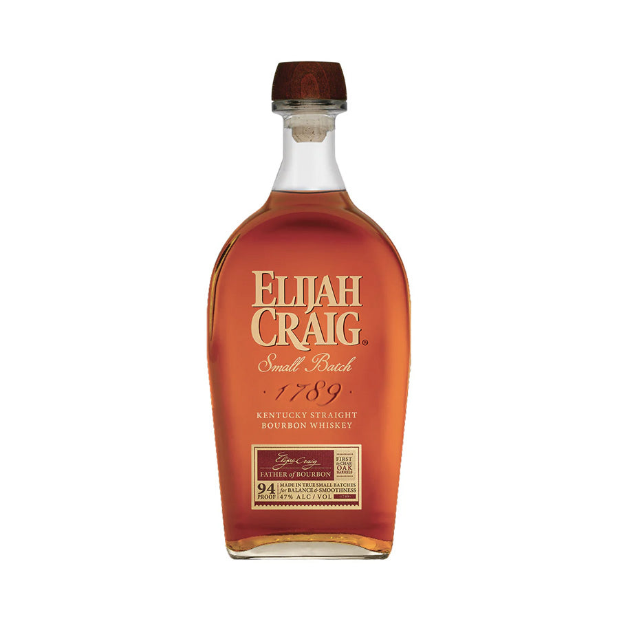 Botella de Whisky Bourbon Elijah Craig 750 ML, bourbon premium con notas de caramelo, vainilla y roble tostado.