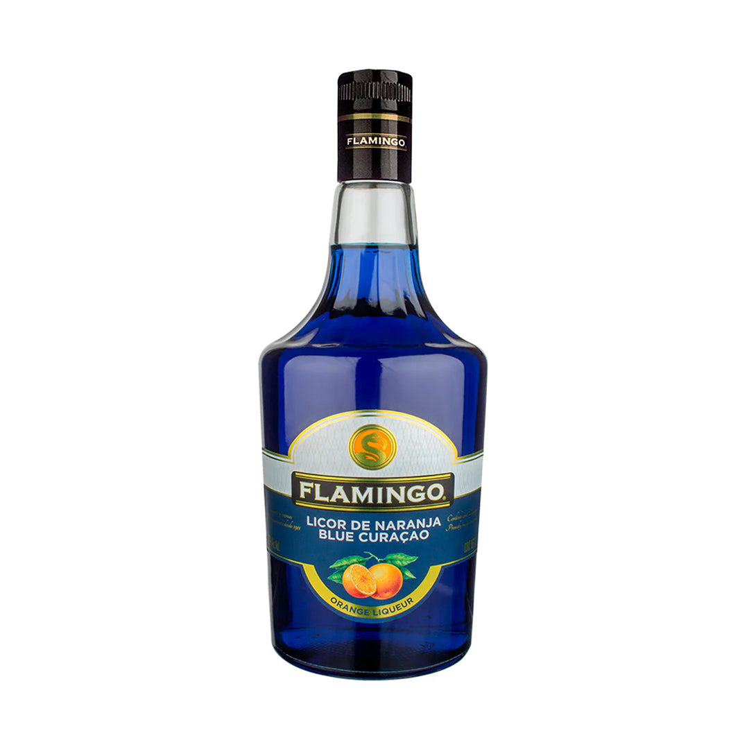 Licor azul con sabor cítrico para cocteles tropicales.