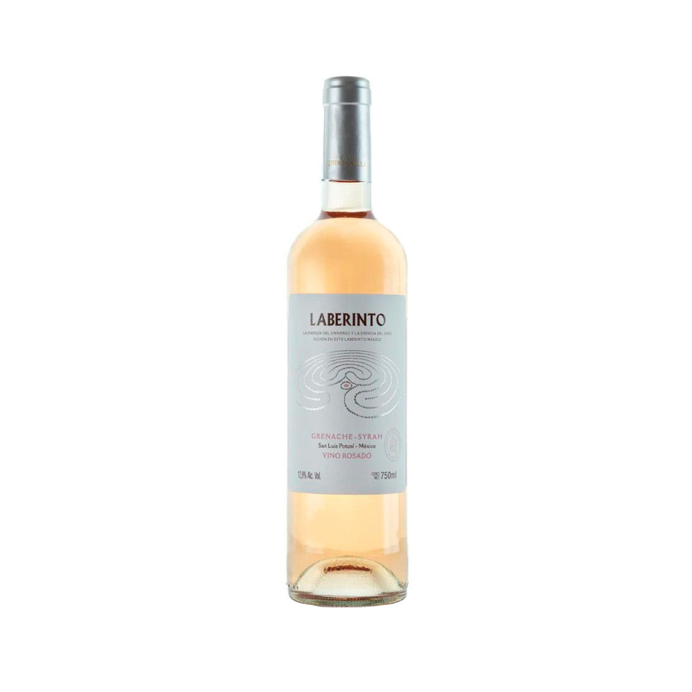 Botella de Vino Rosado Laberinto Rosado 750 ML con fondo elegante y detalles sofisticados.