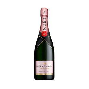 "Botella de Champagne Moët & Chandon Rosé Impérial 750 ml con su distintivo color rosado y elegante etiqueta."