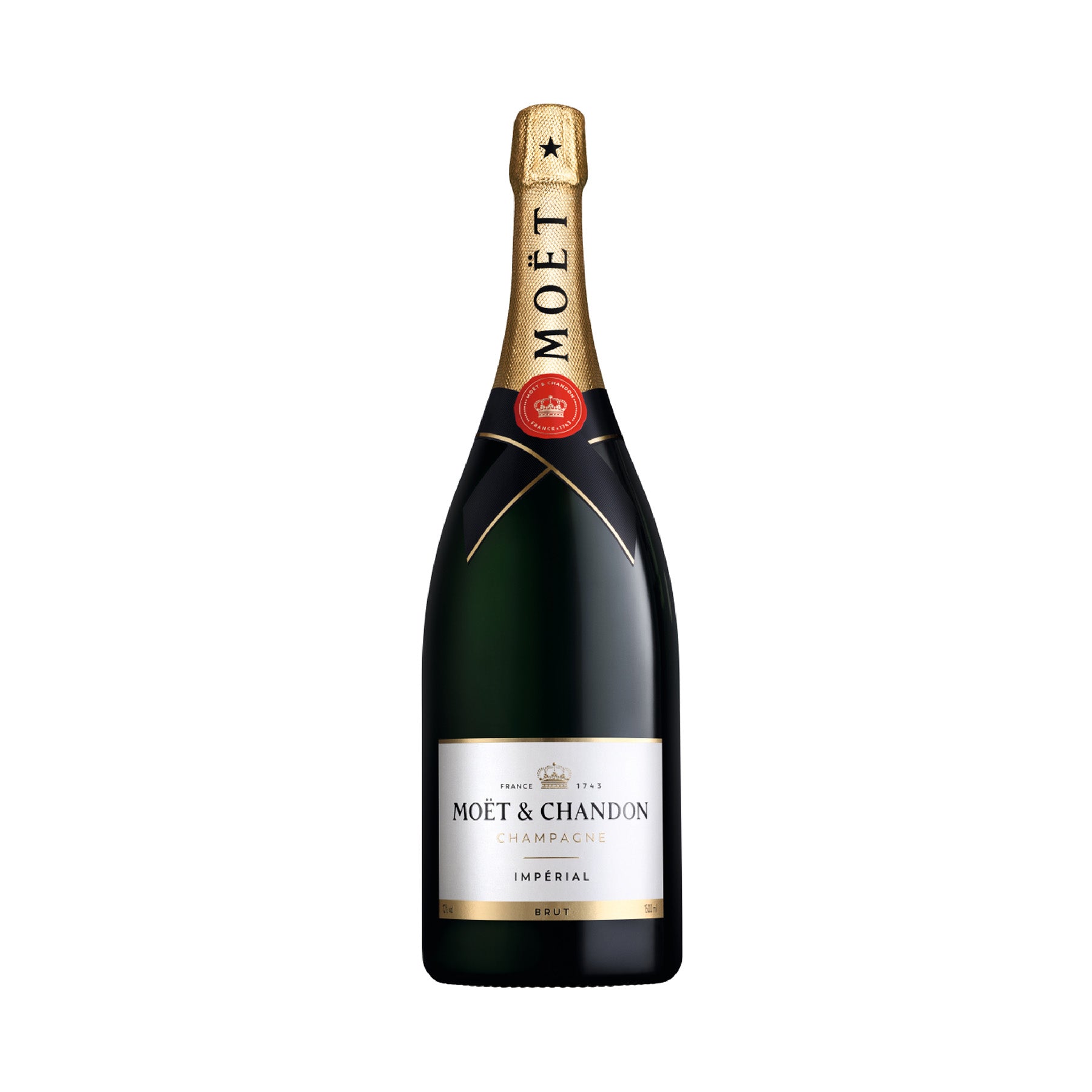 "Botella Magnum de Champagne Moët & Chandon Impérial 1500 ml, con su icónica etiqueta dorada y elegante diseño."
