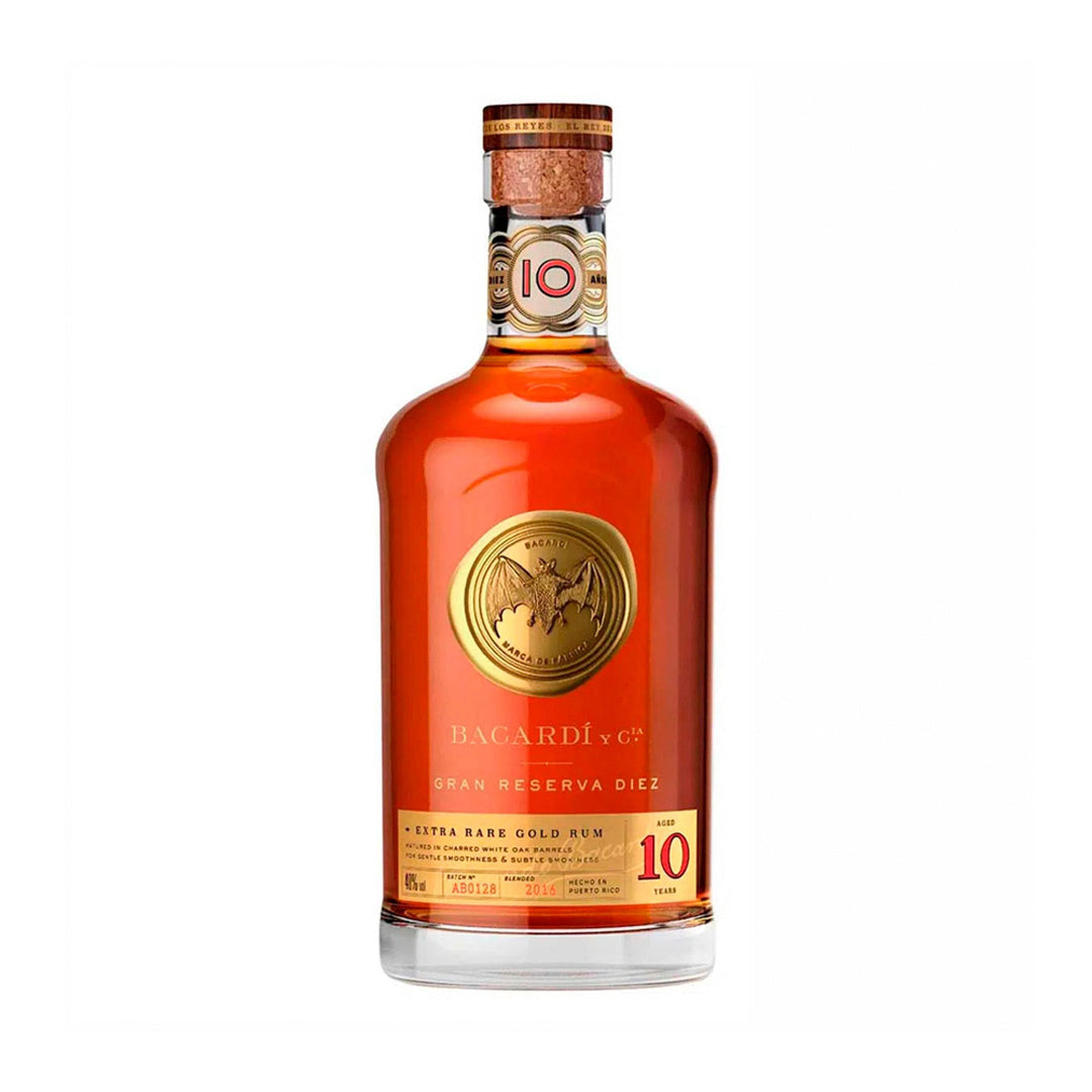 Botella de Ron Bacardí Gran Reserva 10 Años 750 ml – Ron premium añejado con notas complejas y suaves.