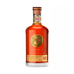 Botella de Ron Bacardí Gran Reserva 10 Años 750 ml – Ron premium añejado con notas complejas y suaves.