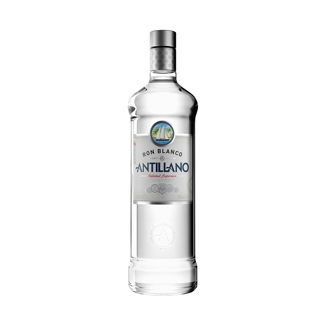 Botella de Ron Antillano Blanco 1000 ml – Ron ligero, ideal para cócteles como mojitos y daiquiris, de sabor suave y fresco.