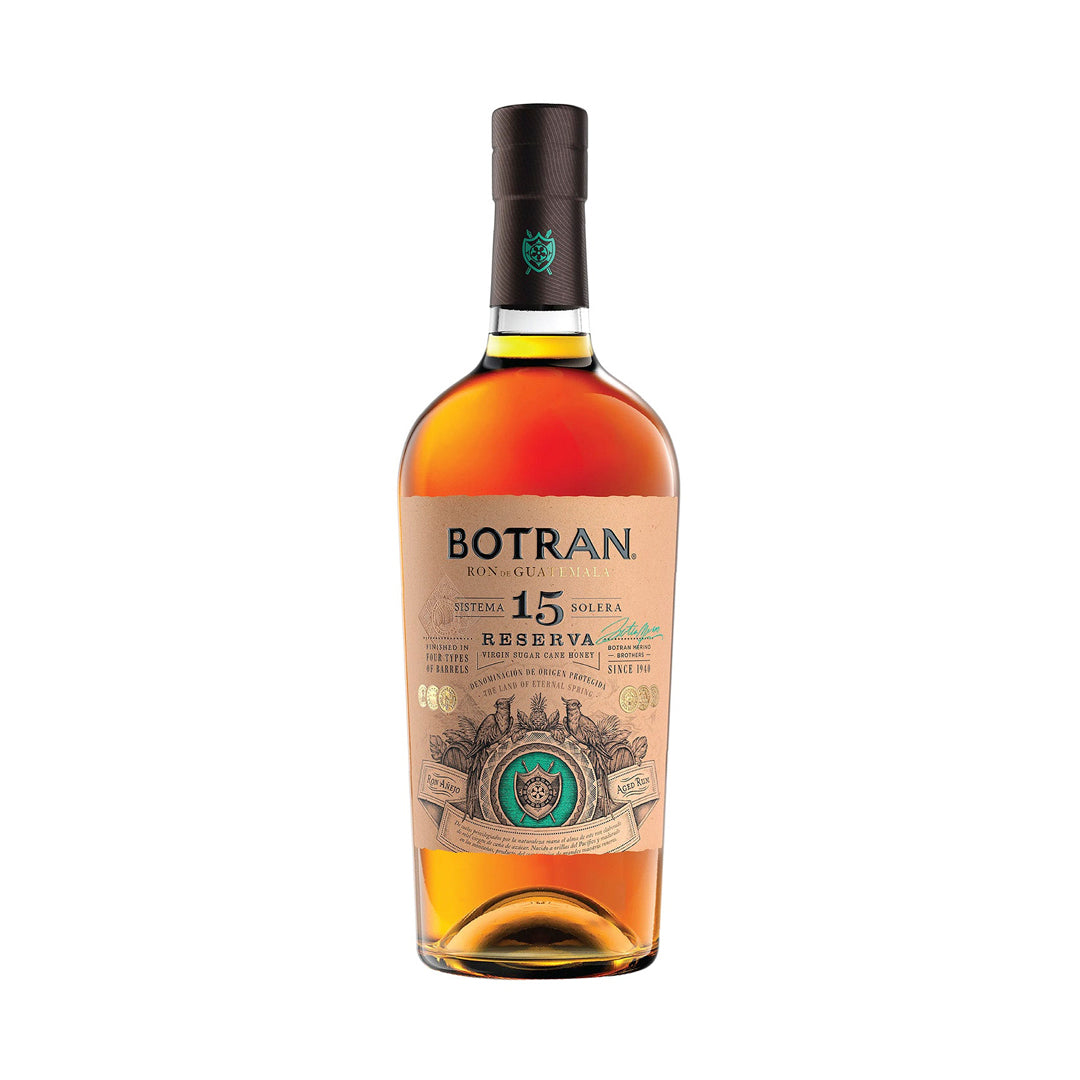 Botella de Ron Botran 15 750 ml – Ron guatemalteco añejado en solera con notas de frutos secos y caramelo.