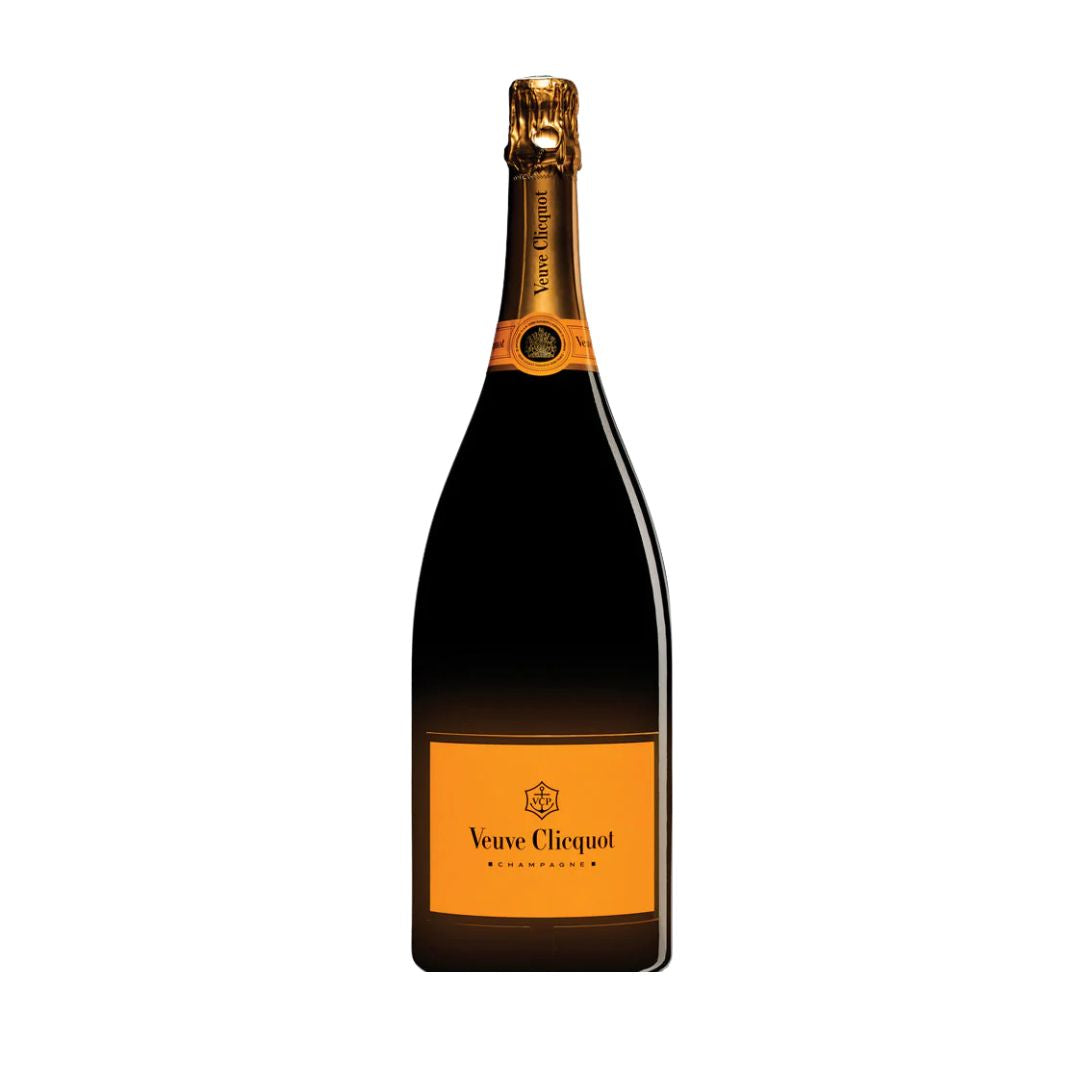 "Botella de Champagne Veuve Clicquot Yellow Label Luminous 1500 ml con etiqueta iluminada."
