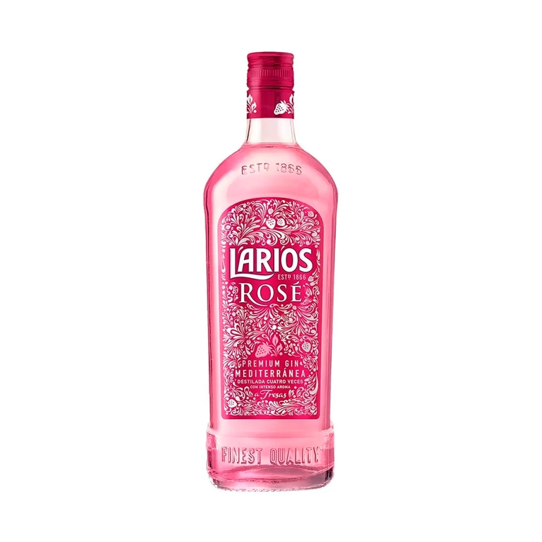 Ginebra Larios Rosé 700 ml – Ginebra rosa española con fresas naturales, sabor suave y afrutado.