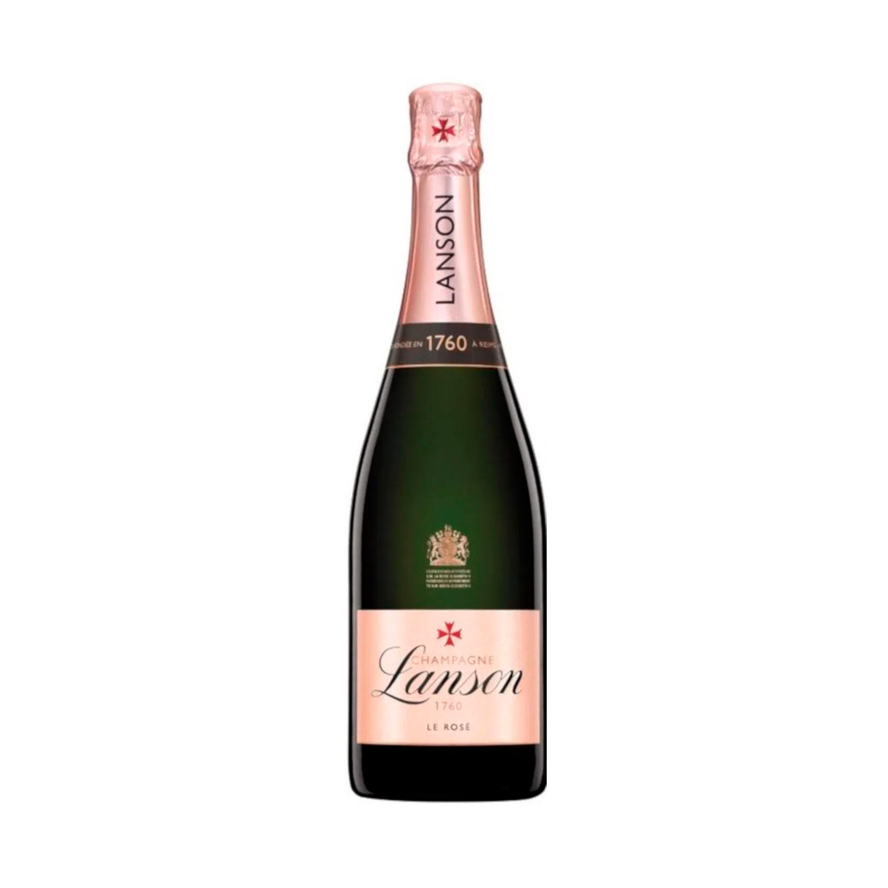 Botella de Champagne Lanson Rosé 750 ML con fondo elegante y detalles sofisticados.
