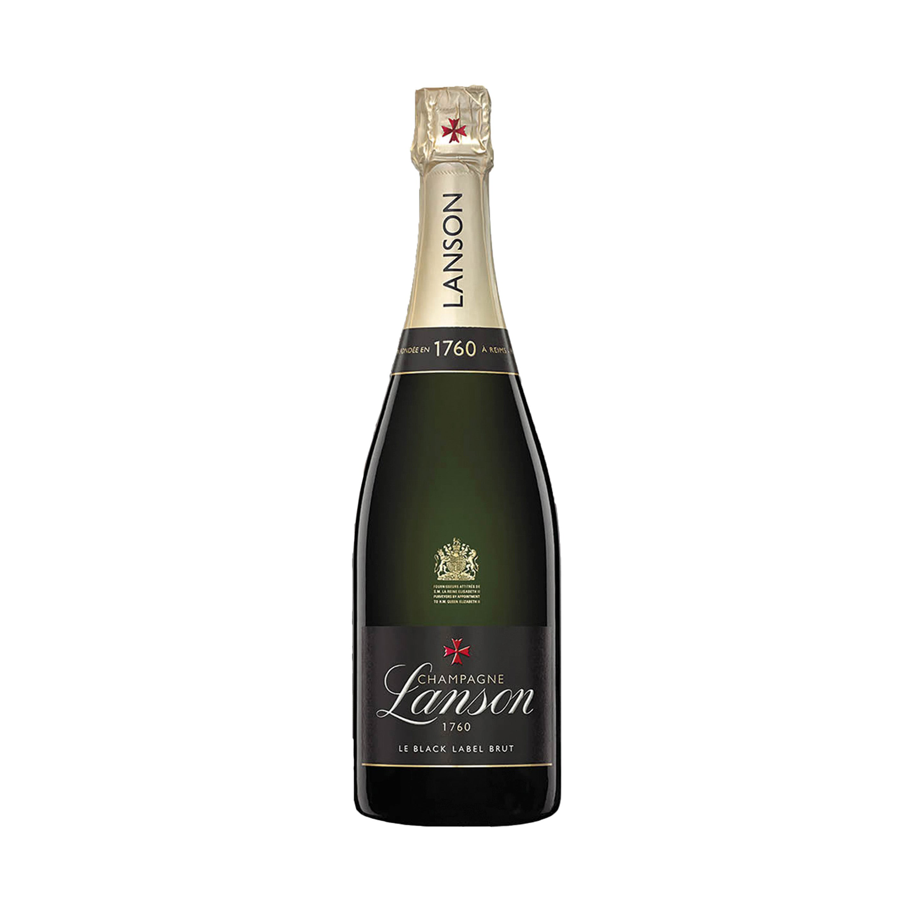 Botella de Champagne Lanson Black Label Brut 750 ML con fondo elegante y detalles sofisticados