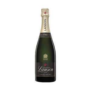 Botella de Champagne Lanson Black Label Brut 750 ML con fondo elegante y detalles sofisticados