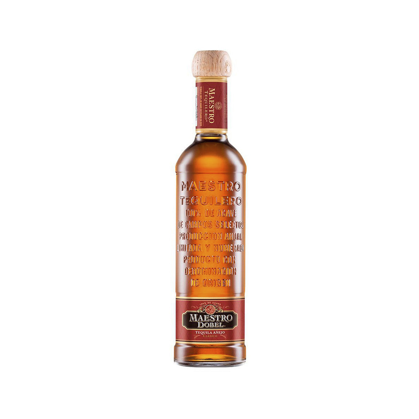 tequila añejo 100% agave con notas de caramelo, vainilla y madera