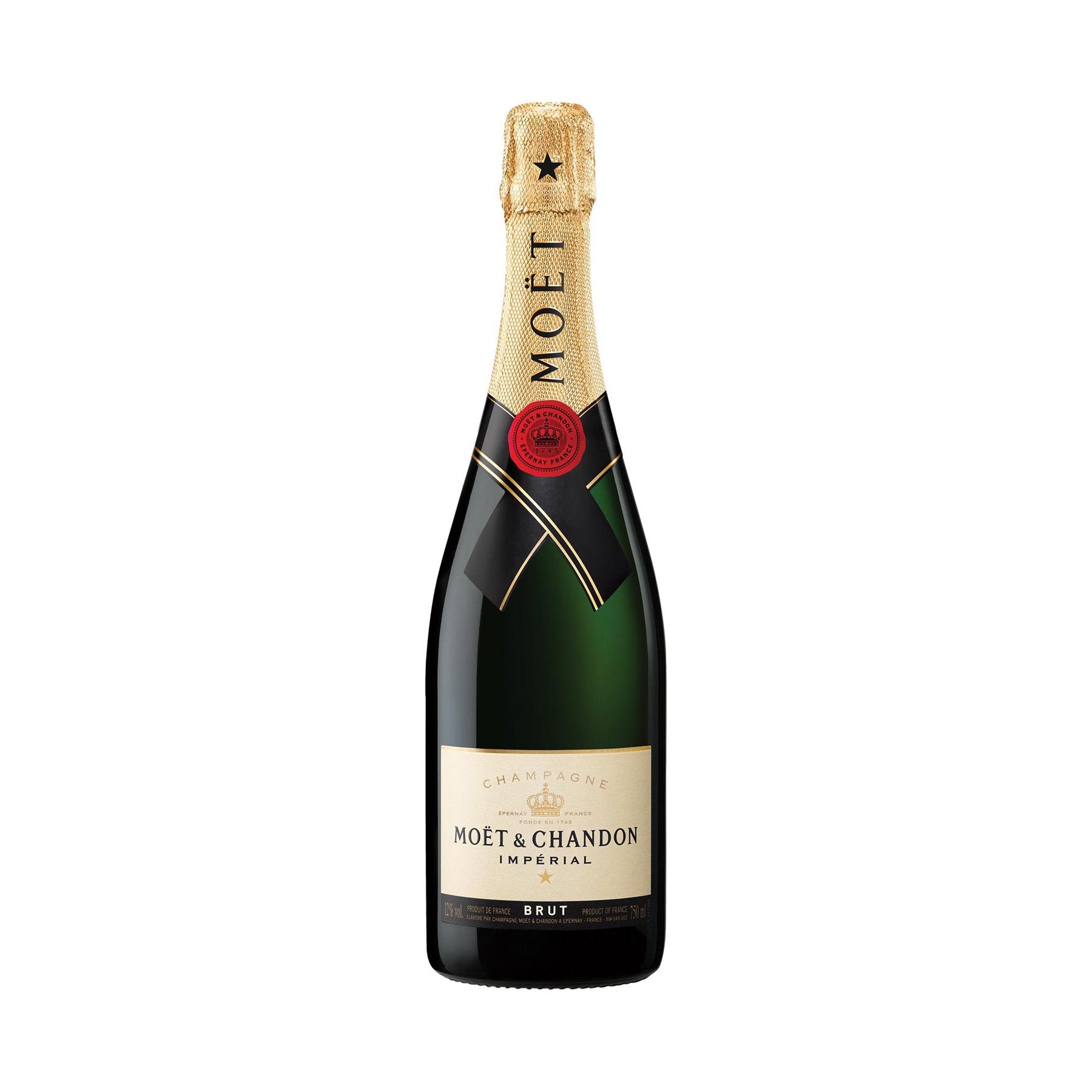 "Botella de Champagne Moët & Chandon Impérial 750 ml con su distintiva etiqueta dorada y su elegante diseño."


