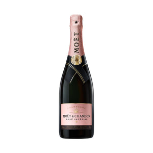 "Botella de Champagne Moët & Chandon Rosé Impérial 750 ml con su distintivo color rosado y elegante etiqueta."