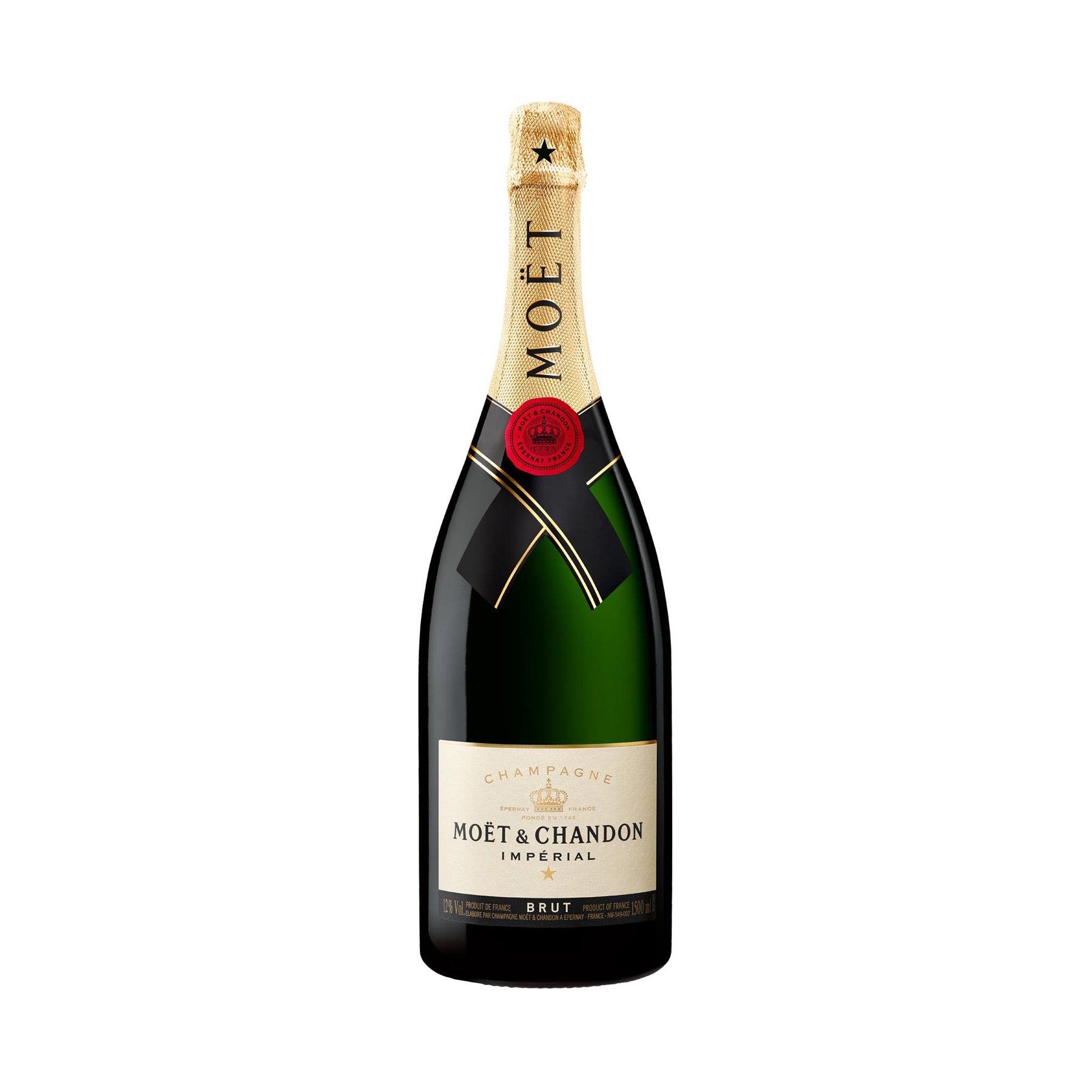 "Botella Magnum de Champagne Moët & Chandon Impérial 1500 ml, con su icónica etiqueta dorada y elegante diseño."