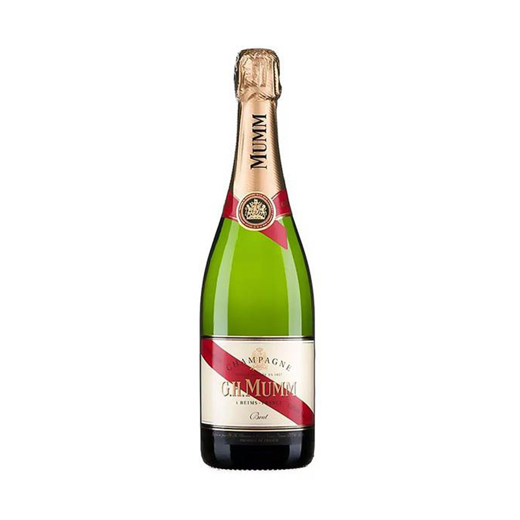 Botella de Champagne Mumm Cordon Rouge 750 ML con detalles sofisticados y fondo elegante.