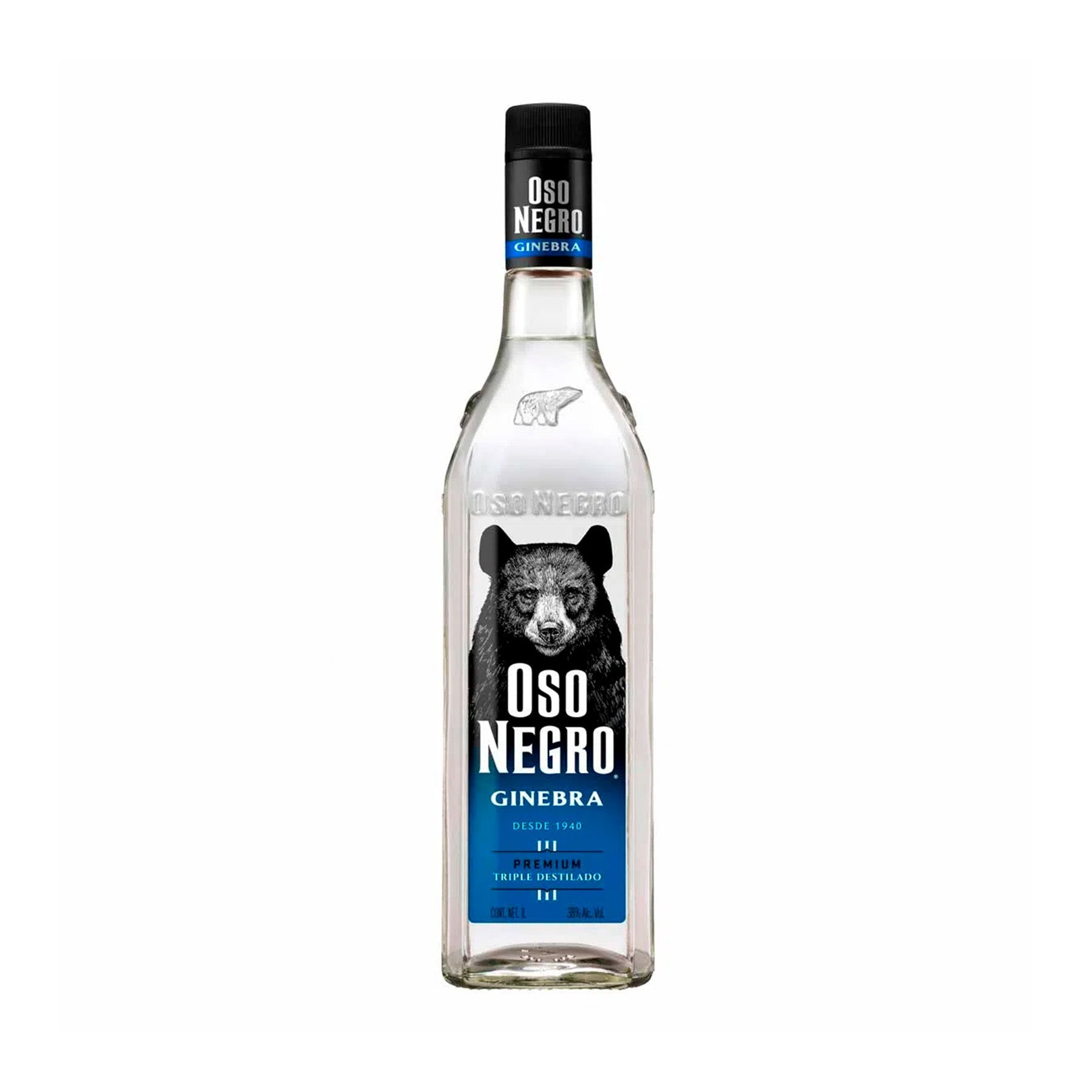 Botella de Ginebra Oso Negro 1000 ml – Ginebra seca mexicana, ideal para cócteles y reuniones.