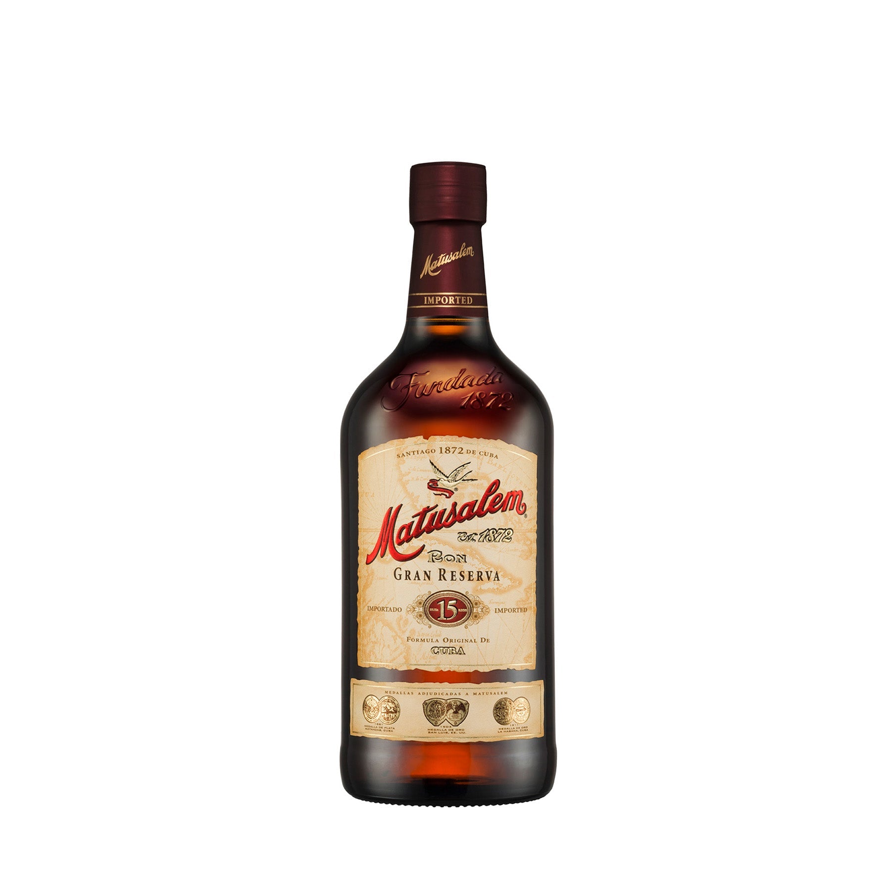Botella de Ron Matusalem Gran Reserva 15 Años 750 ml – Ron dominicano añejado con notas de caramelo, vainilla y roble.