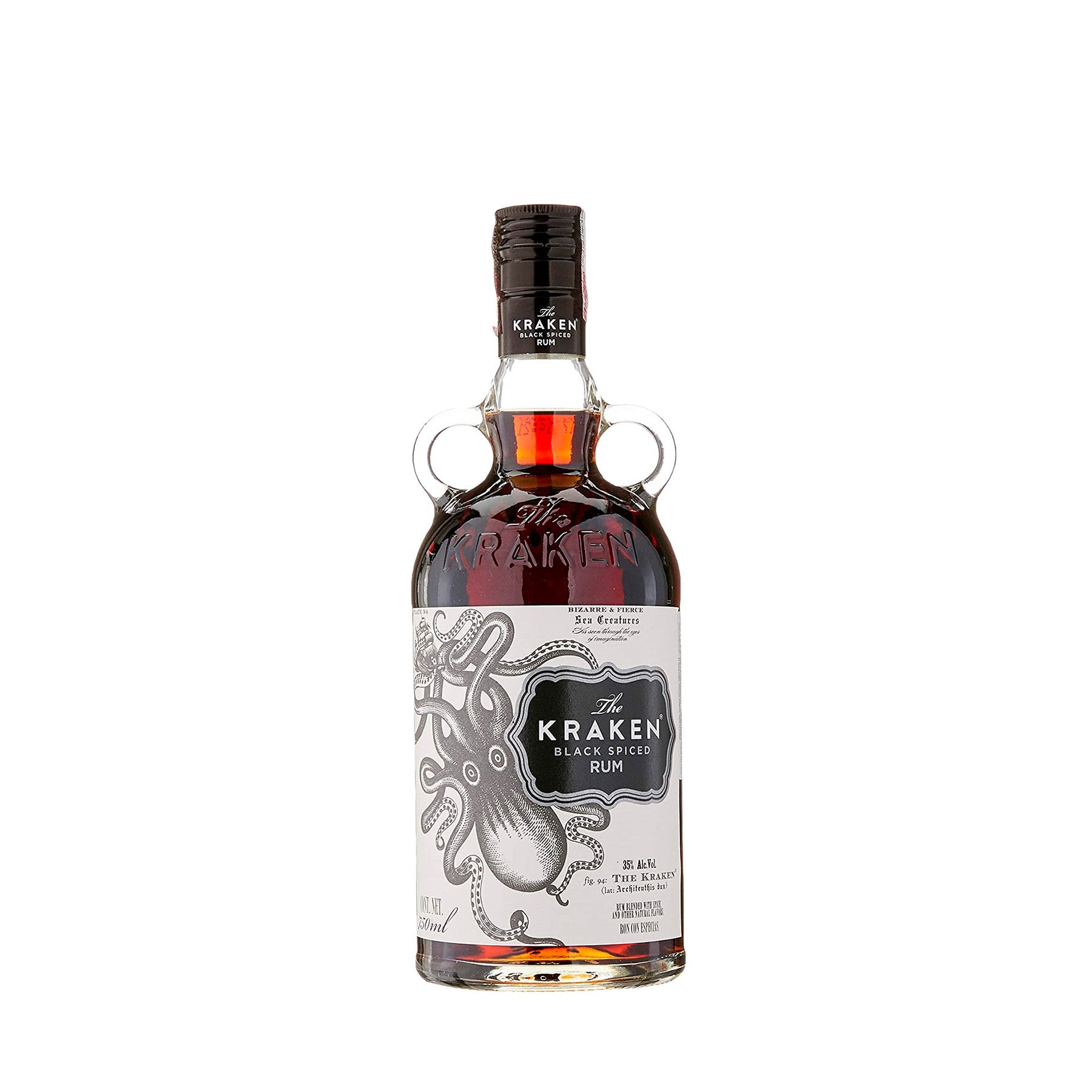 Botella de Ron Kraken Black Spiced 750 ml – Ron oscuro especiado con notas de vainilla, clavo y canela.