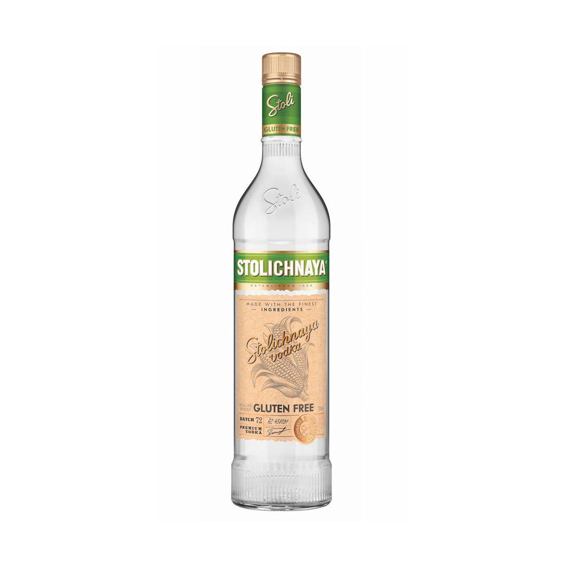 etiqueta blanca con detalles verdes.