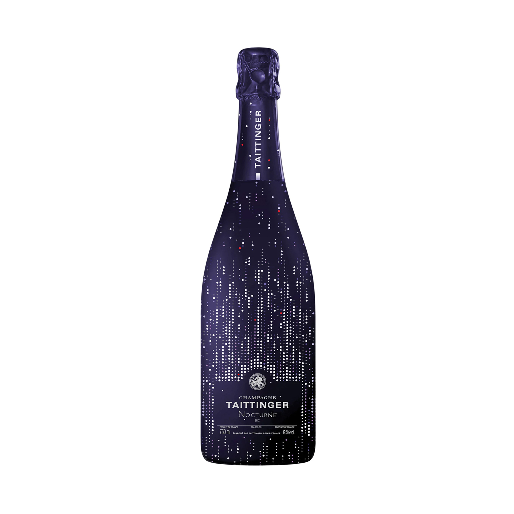 Botella de Taittinger Nocturne Blanco 750 ML con detalles elegantes y fondo sofisticado
