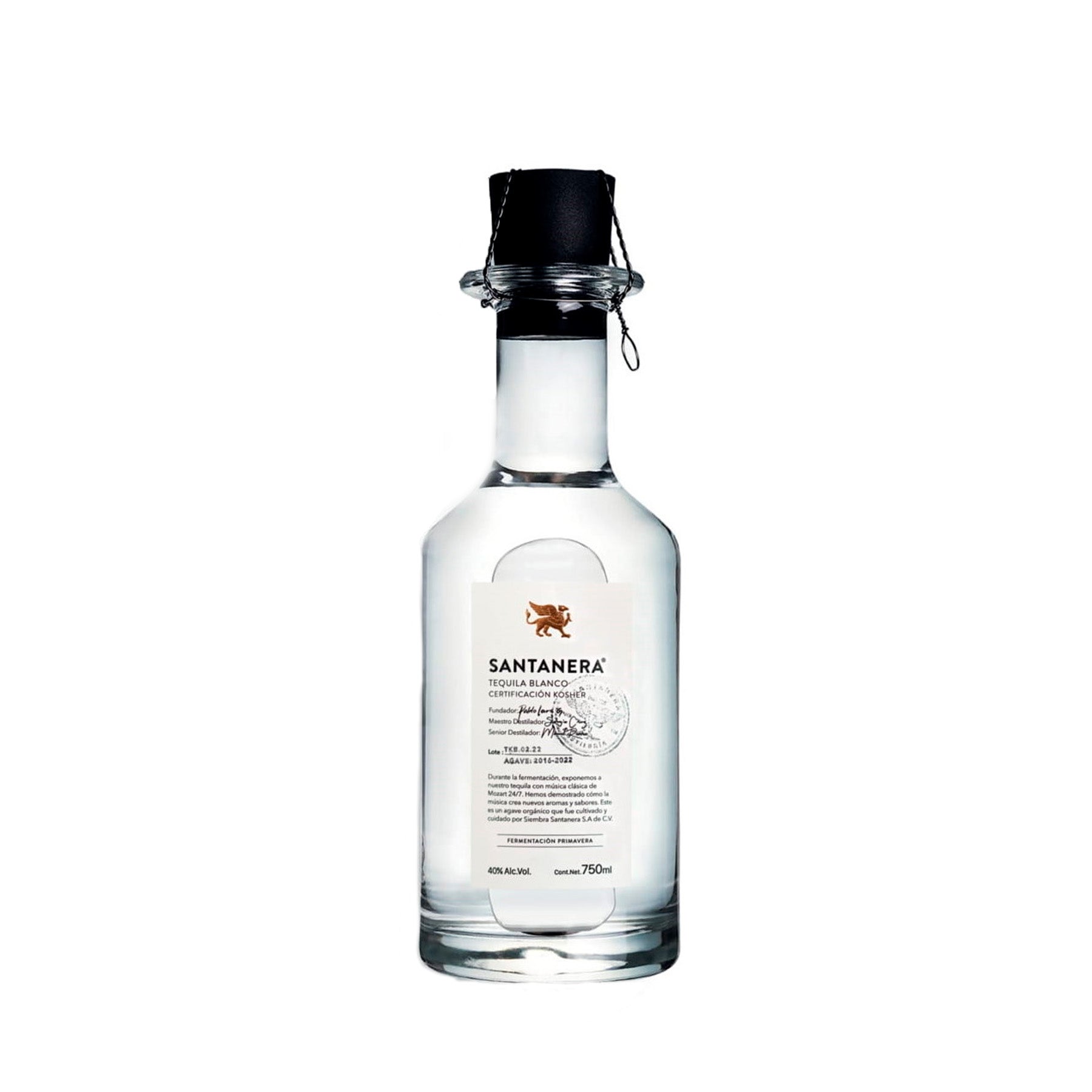 Tequila Santanera Kosher Blanco 750 ml – Pureza orgánica y certificación Kosher.