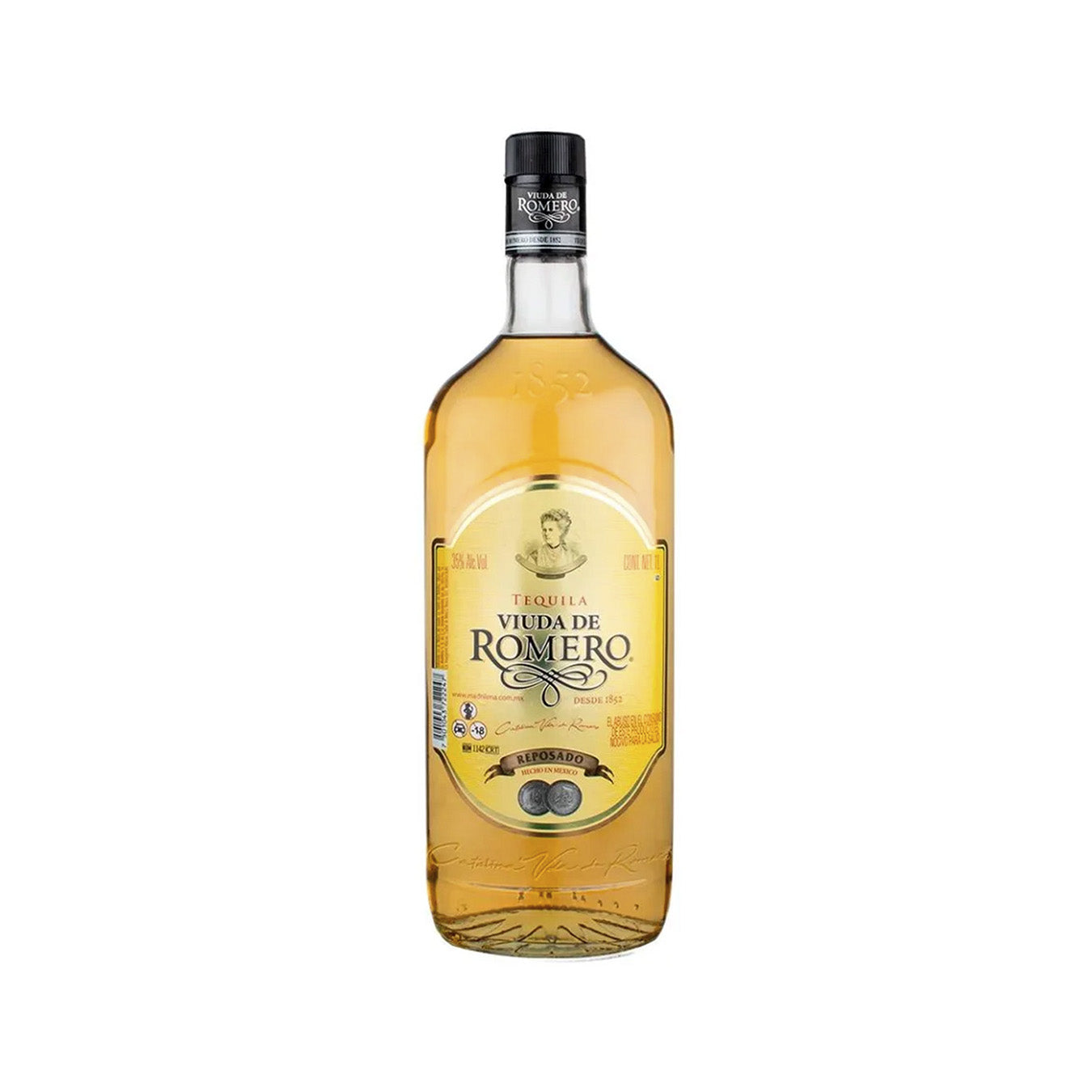 Botella de Tequila Viuda de Romero Reposado 1000 ml, un tequila mexicano con notas amaderadas y vainilla.